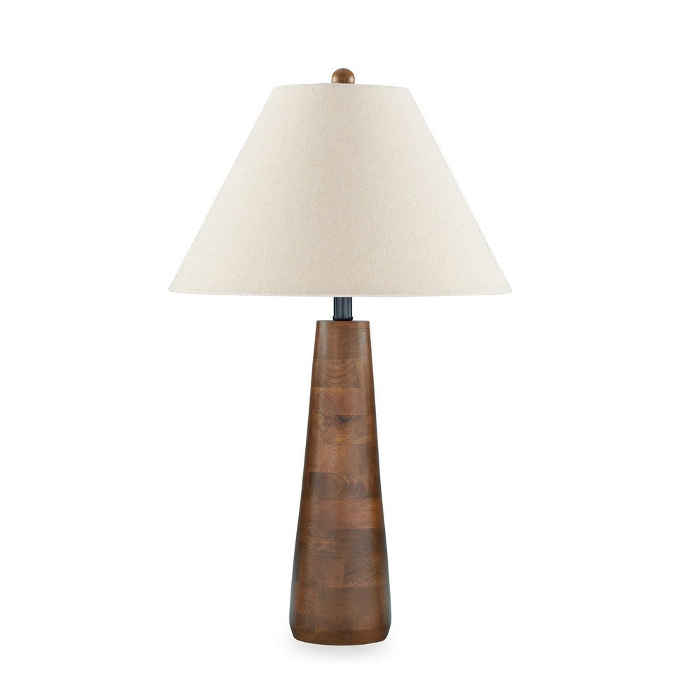 30 Inch Table Lamp White Empire Fabric Shade Tapered Brown Wood Frame By Casagear Home BM317477