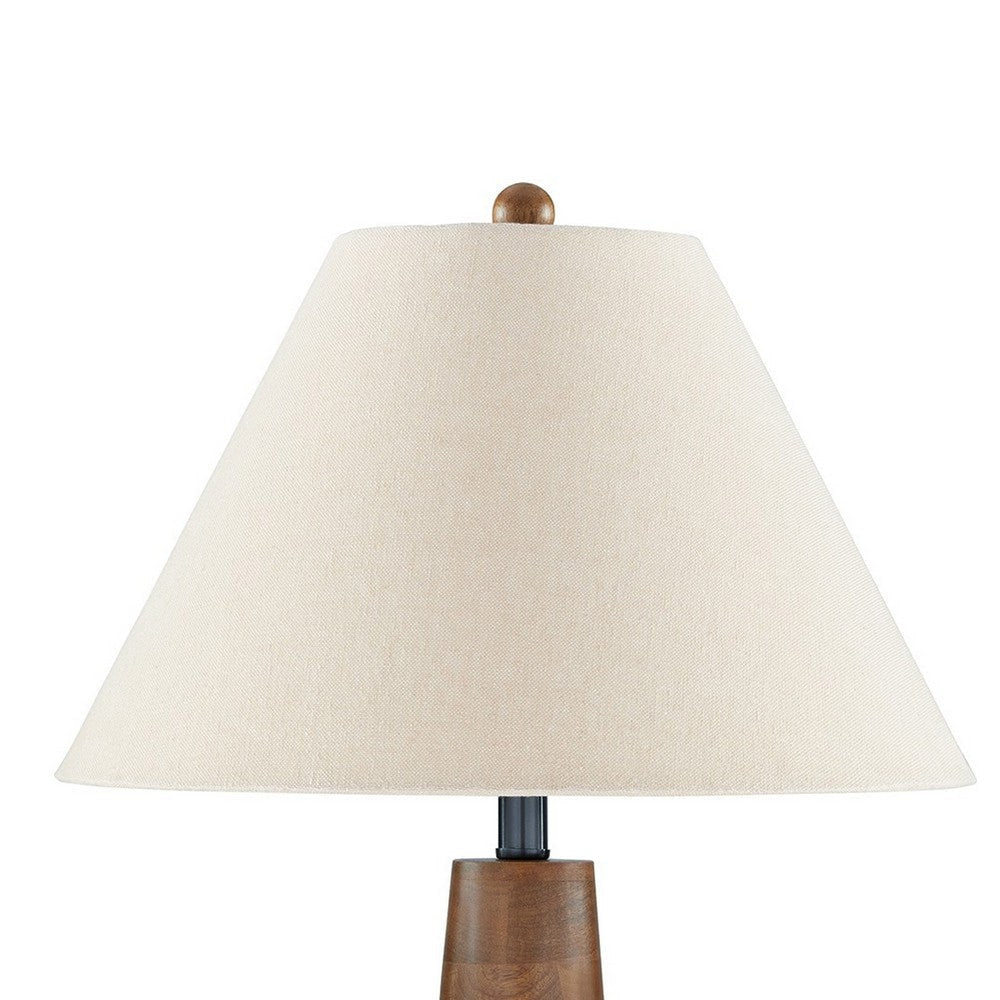 30 Inch Table Lamp White Empire Fabric Shade Tapered Brown Wood Frame By Casagear Home BM317477