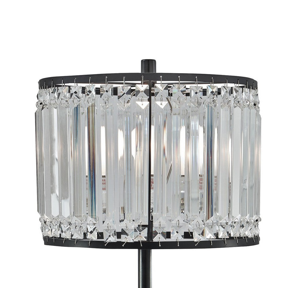 Cela 27 Inch Table Lamp Clear Crystal Beaded Drum Shade Black Metal Base By Casagear Home BM317480