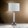 29 Inch Table Lamp, Clear Crystal Candlestick Base, White Drum Shade By Casagear Home