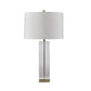 28 Inch Table Lamp Square Crystal Candlestick Base White Drum Shade Gold By Casagear Home BM317482