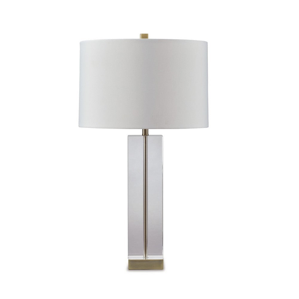 28 Inch Table Lamp Square Crystal Candlestick Base White Drum Shade Gold By Casagear Home BM317482