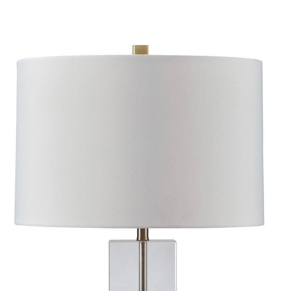 28 Inch Table Lamp Square Crystal Candlestick Base White Drum Shade Gold By Casagear Home BM317482