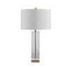 28 Inch Table Lamp, Square Crystal Candlestick Base, White Drum Shade, Gold By Casagear Home