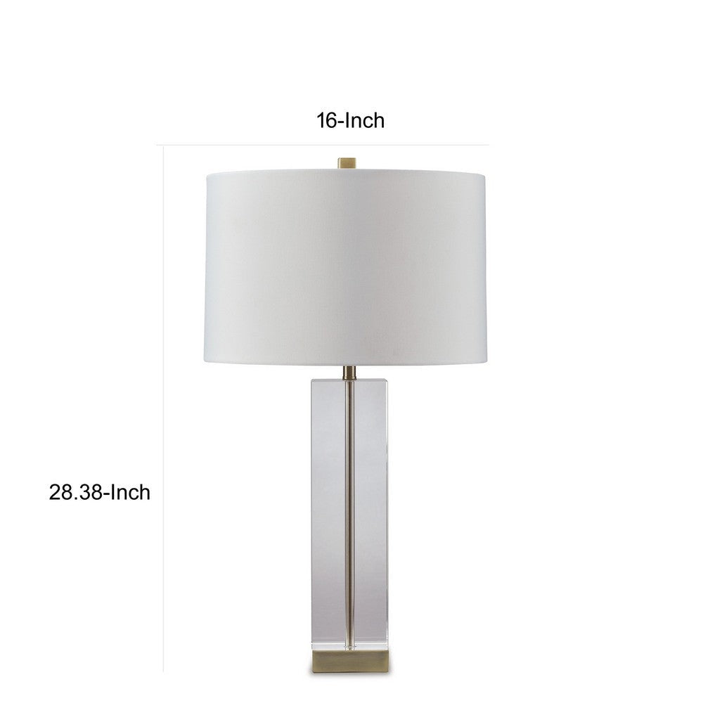 28 Inch Table Lamp Square Crystal Candlestick Base White Drum Shade Gold By Casagear Home BM317482