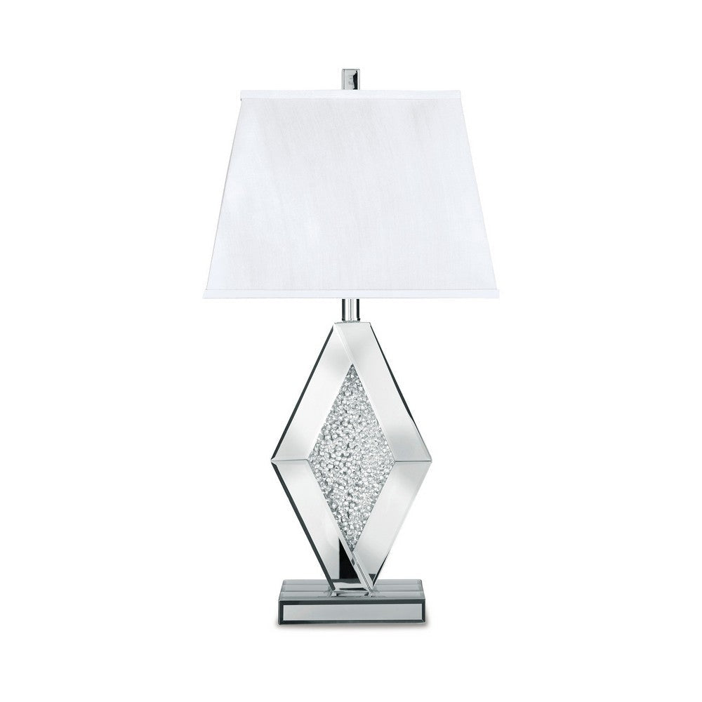 30 Inch Table Lamp Mirrored Crystal Accent Geometric Base Chrome White By Casagear Home BM317483