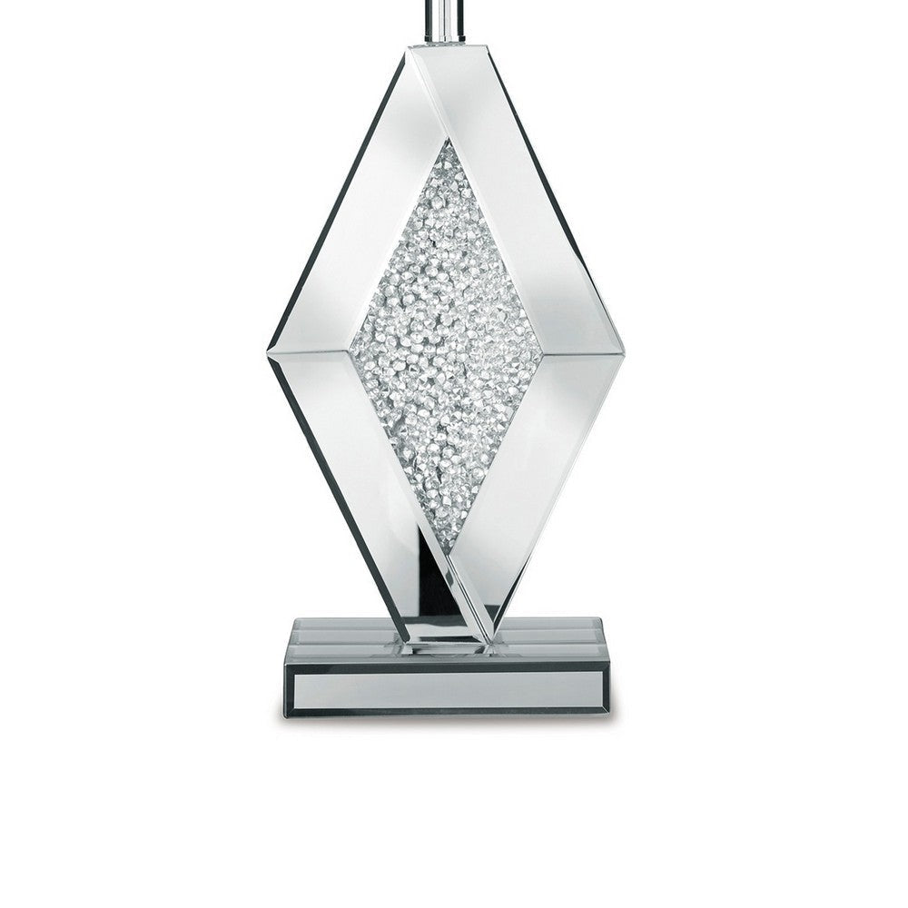 30 Inch Table Lamp Mirrored Crystal Accent Geometric Base Chrome White By Casagear Home BM317483