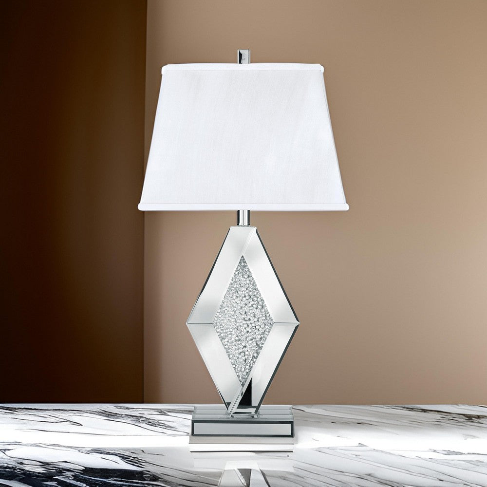 30 Inch Table Lamp Mirrored Crystal Accent Geometric Base Chrome White By Casagear Home BM317483