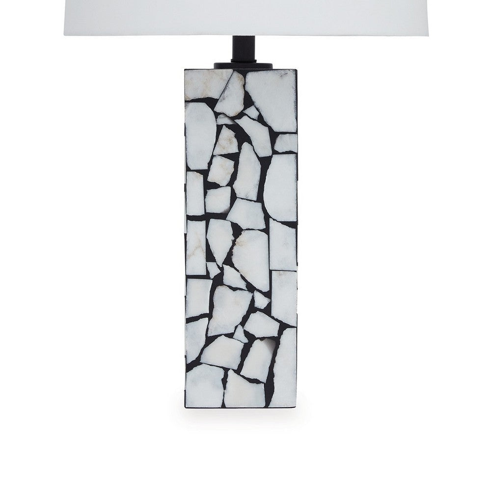 28 Inch Table Lamp Drum Shade Black and White Mosaic Marble Art Resin By Casagear Home BM317484