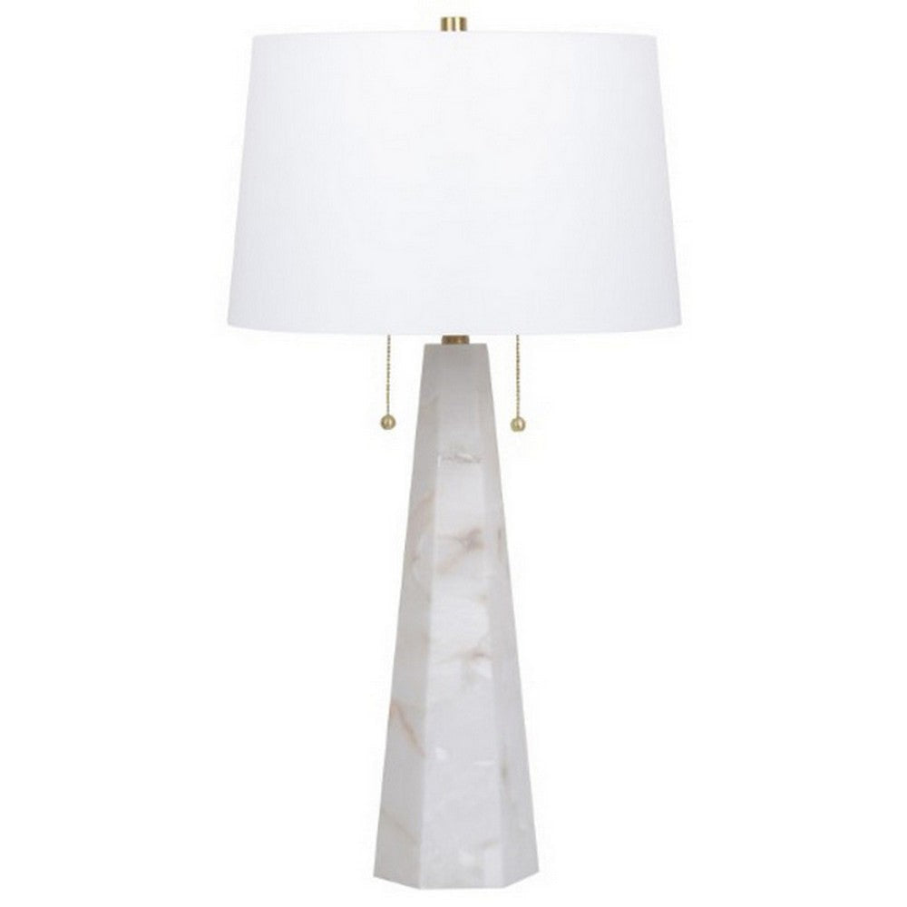 32 Inch Table Lamp White Drum Shade Double Pull Chain Tapered Cone Base By Casagear Home BM317485