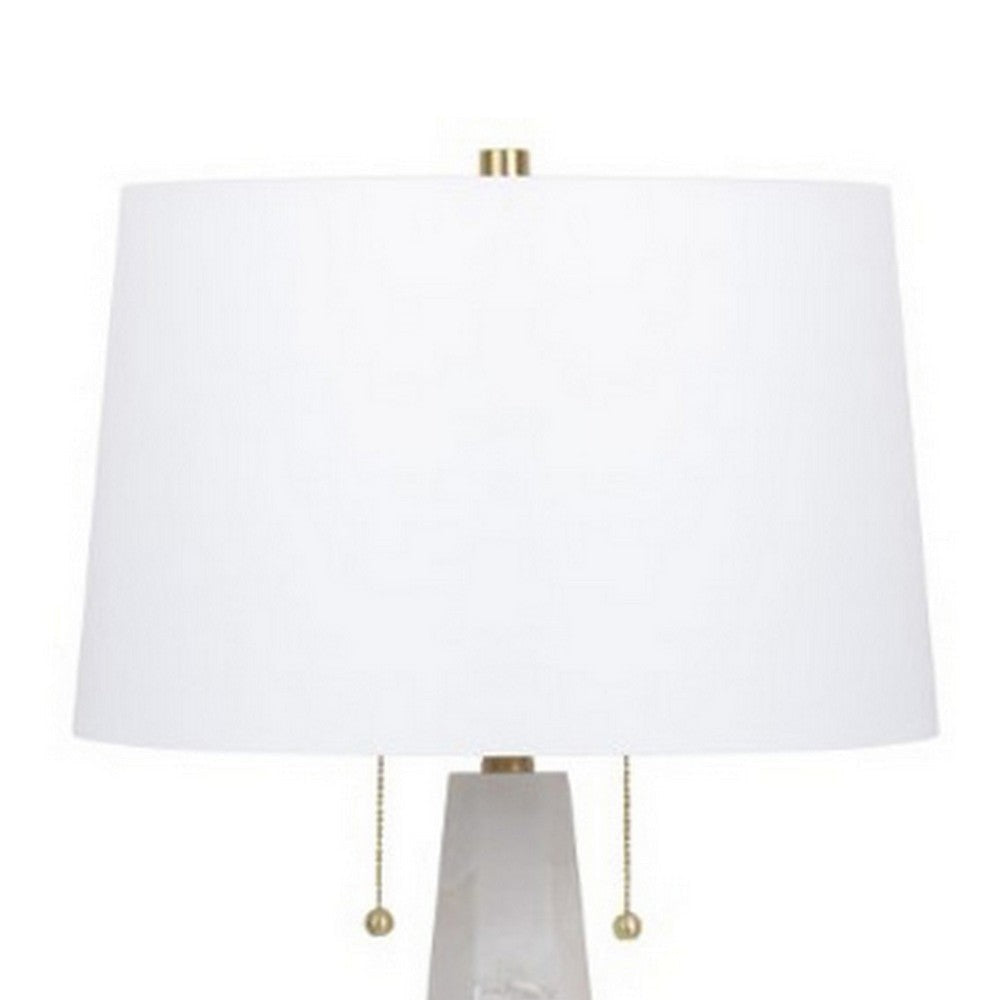 32 Inch Table Lamp White Drum Shade Double Pull Chain Tapered Cone Base By Casagear Home BM317485