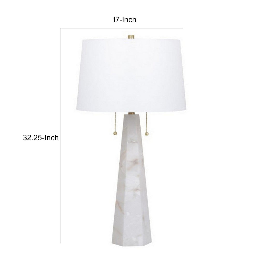 32 Inch Table Lamp White Drum Shade Double Pull Chain Tapered Cone Base By Casagear Home BM317485