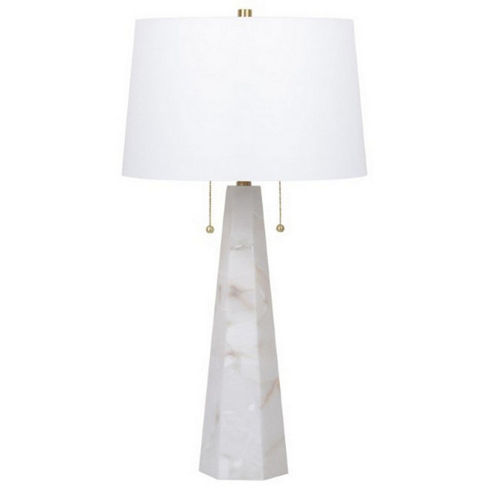 32 Inch Table Lamp, White Drum Shade, Double Pull Chain, Tapered Cone Base By Casagear Home