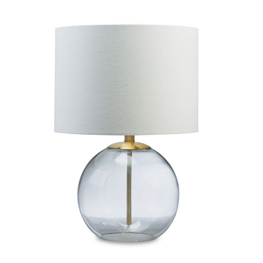 21 Inch Table Lamp White Drum Shade Round Clear Glass Base Brass Metal By Casagear Home BM317487