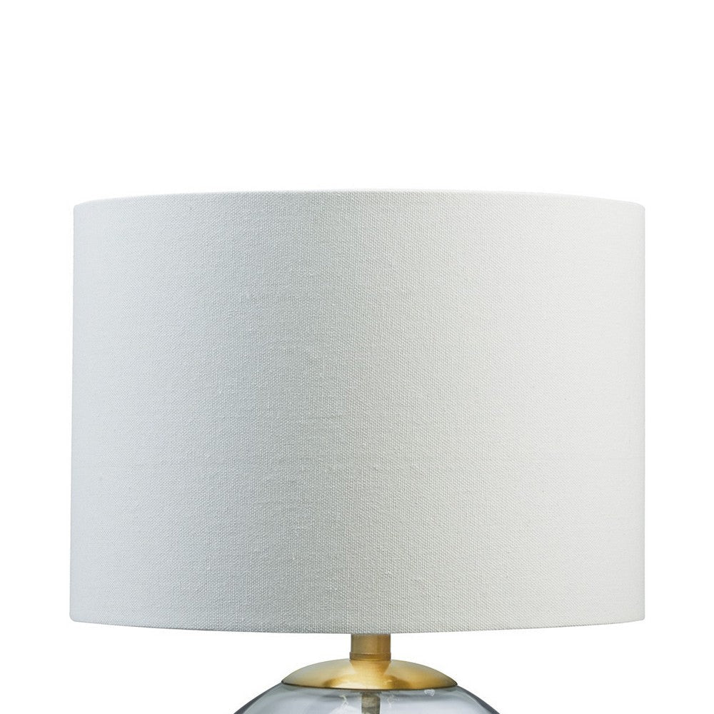 21 Inch Table Lamp White Drum Shade Round Clear Glass Base Brass Metal By Casagear Home BM317487