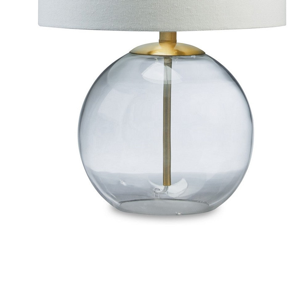 21 Inch Table Lamp White Drum Shade Round Clear Glass Base Brass Metal By Casagear Home BM317487