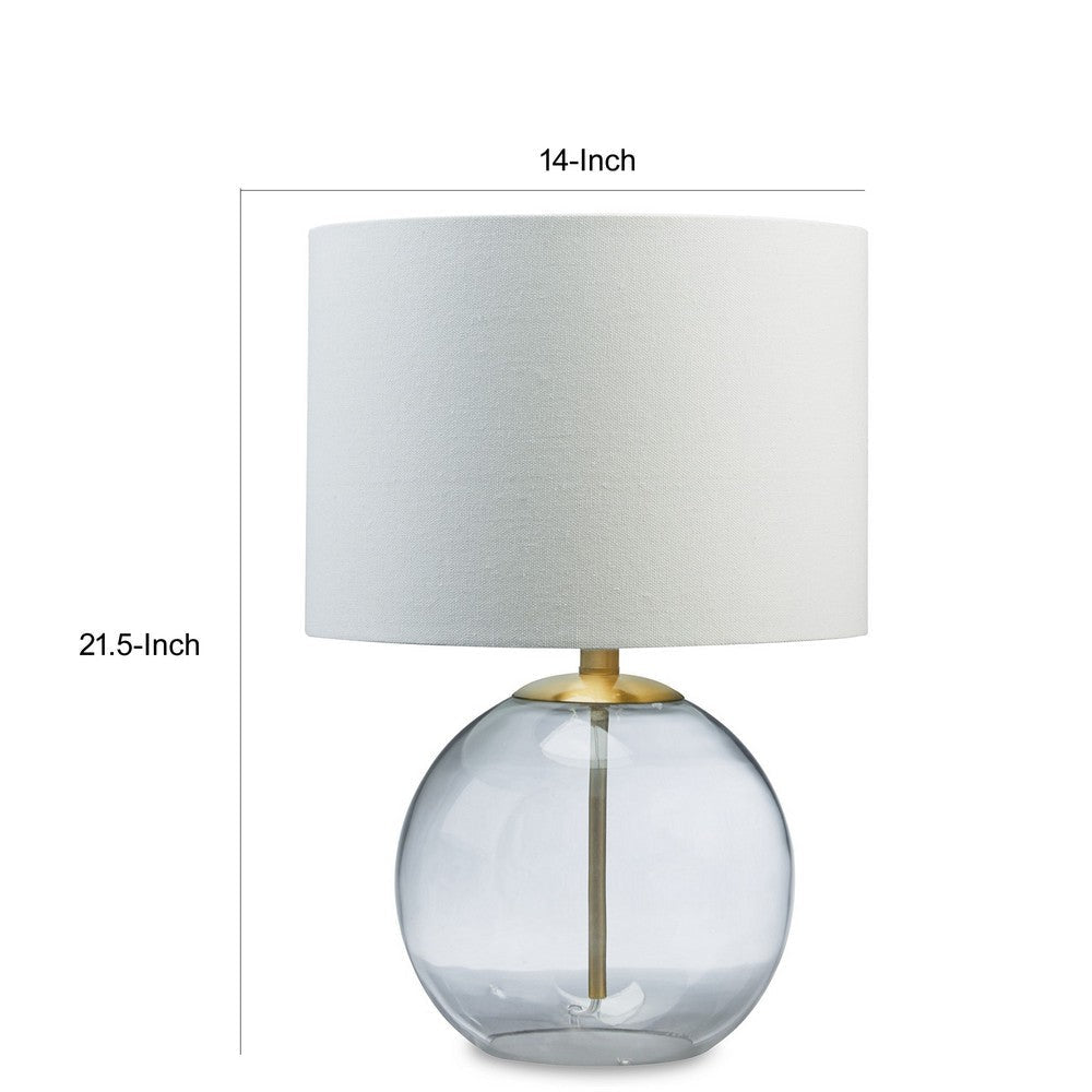 21 Inch Table Lamp White Drum Shade Round Clear Glass Base Brass Metal By Casagear Home BM317487