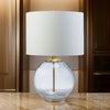 21 Inch Table Lamp White Drum Shade Round Clear Glass Base Brass Metal By Casagear Home BM317487