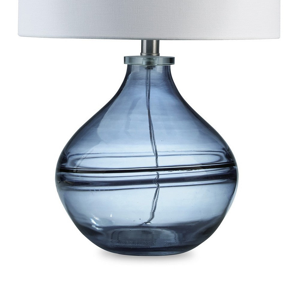 Amie 22 Inch Table Lamp White Drum Shade Drop Style Blue Glass Base Metal By Casagear Home BM317489