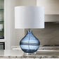 Amie 22 Inch Table Lamp White Drum Shade Drop Style Blue Glass Base Metal By Casagear Home BM317489