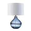 Amie 22 Inch Table Lamp, White Drum Shade Drop Style Blue Glass Base, Metal By Casagear Home