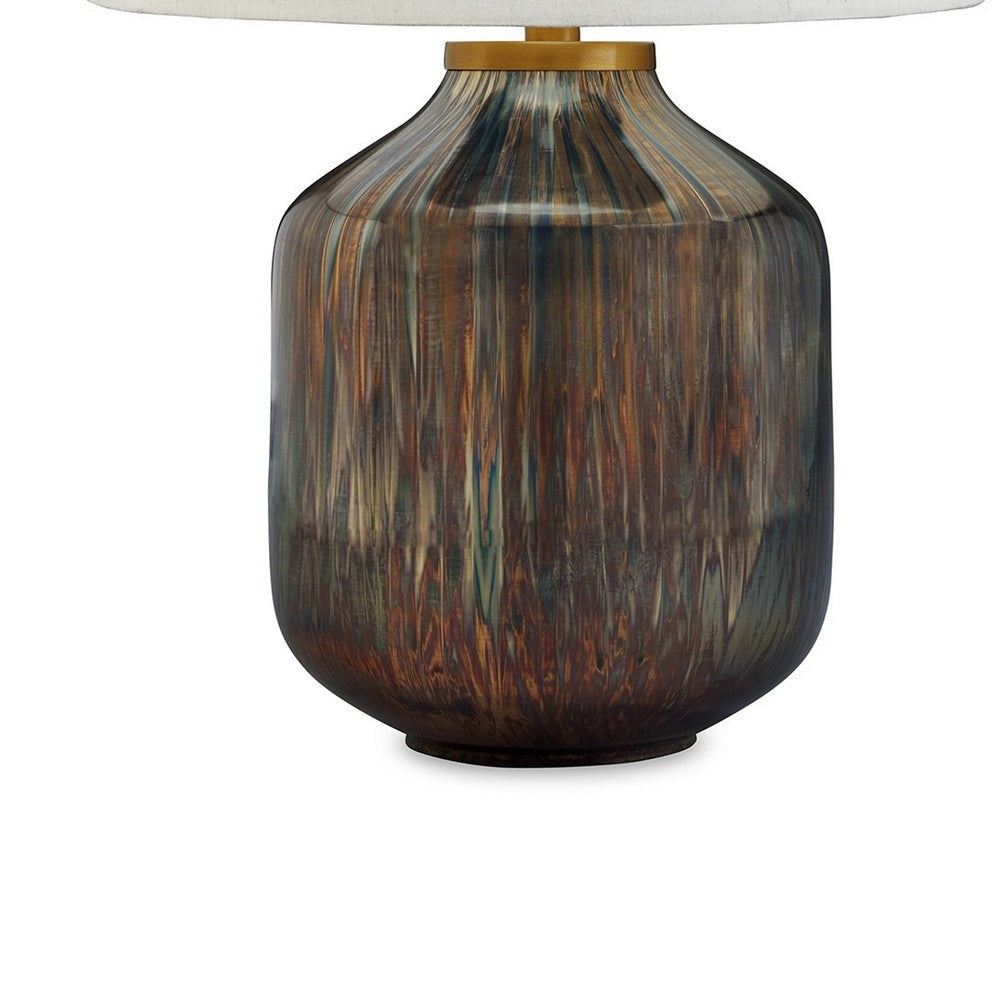 24 Inch Table Lamp Mercury Glass Jar Base White Drum Fabric Shade Black By Casagear Home BM317491