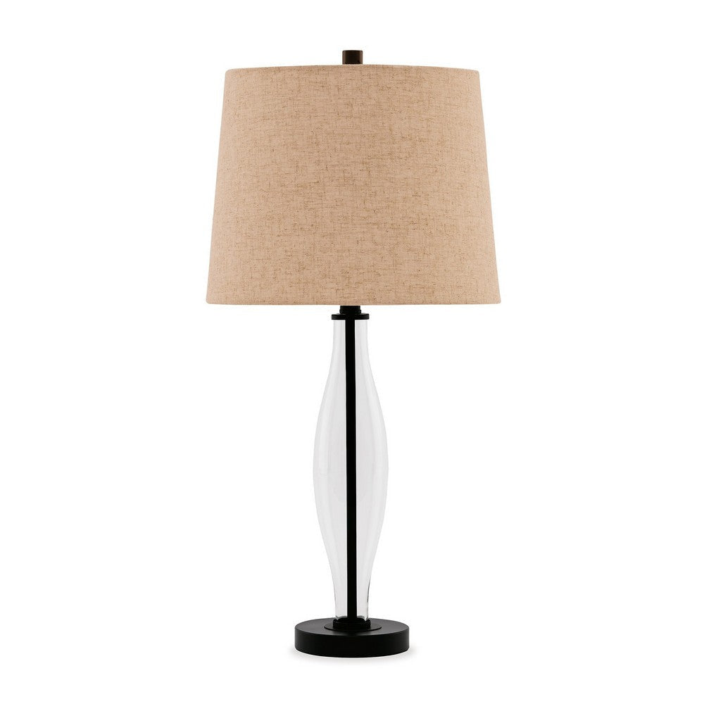 29 Inch Table Lamp Set of 2 Clear Glass Base Cream Drum Shade Black By Casagear Home BM317492