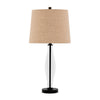 29 Inch Table Lamp Set of 2, Clear Glass Base, Cream Drum Shade, Black By Casagear Home