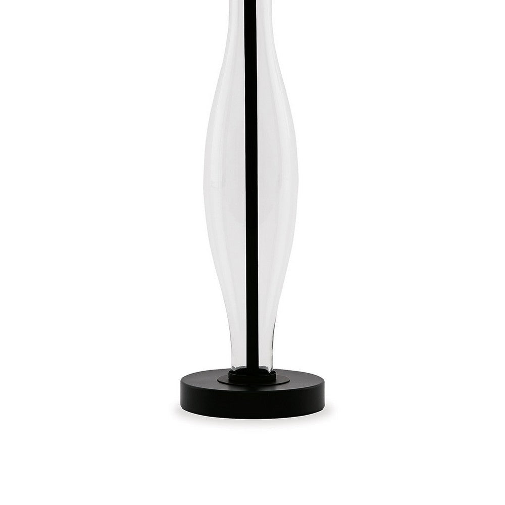 29 Inch Table Lamp Set of 2 Clear Glass Base Cream Drum Shade Black By Casagear Home BM317492