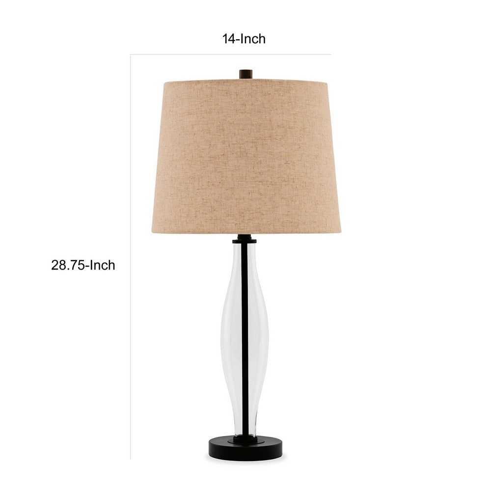 29 Inch Table Lamp Set of 2 Clear Glass Base Cream Drum Shade Black By Casagear Home BM317492