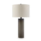 28 Inch Table Lamp Brown Carved Frosted Glass White Drum Fabric Shade By Casagear Home BM317493