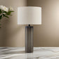 28 Inch Table Lamp Brown Carved Frosted Glass White Drum Fabric Shade By Casagear Home BM317493