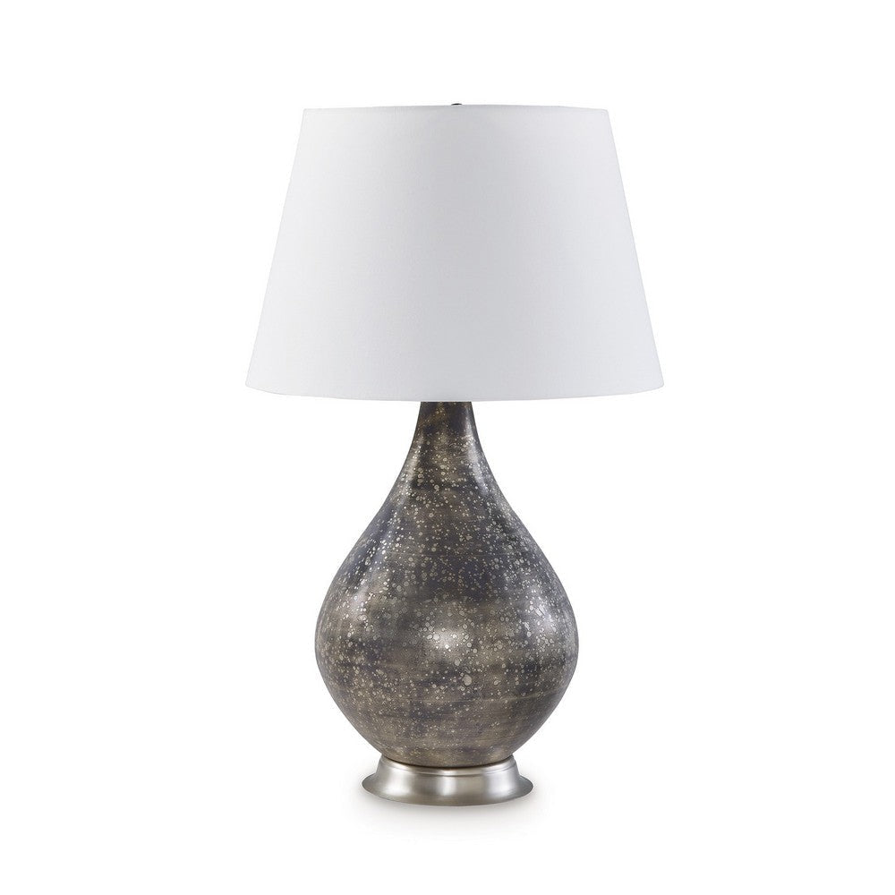 28 Inch Table Lamp Tapered Gray Mercury Glass Urn Base White Empire Shade By Casagear Home BM317494