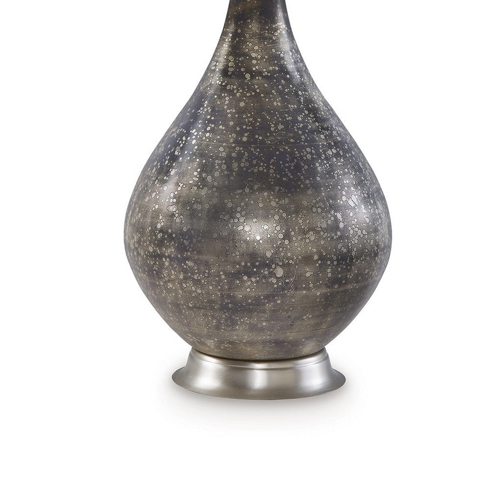 28 Inch Table Lamp Tapered Gray Mercury Glass Urn Base White Empire Shade By Casagear Home BM317494