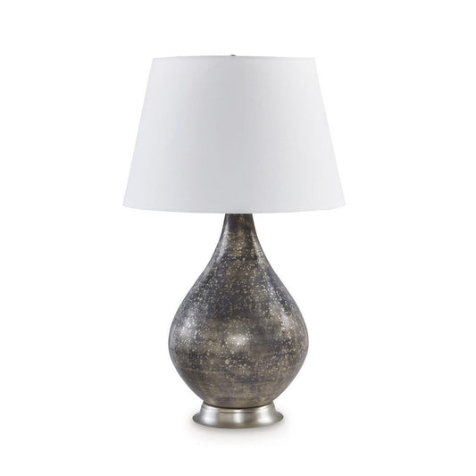 28 Inch Table Lamp, Tapered Gray Mercury Glass Urn Base, White Empire Shade By Casagear Home