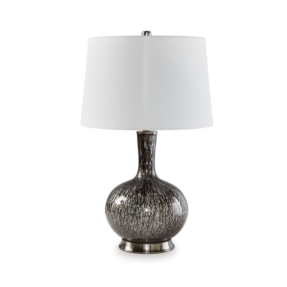 26 Inch Table Lamp Tall Black Round Glass Base White Drum Fabric Shade By Casagear Home BM317495