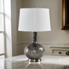 26 Inch Table Lamp Tall Black Round Glass Base White Drum Fabric Shade By Casagear Home BM317495