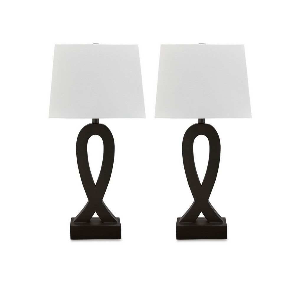 29 Inch Table Lamp Set of 2, Black Sculptural Solid Base, Empire Hardback By Casagear Home