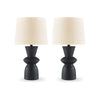 25 Inch Table Lamp Set of 2, Black Sculptural Solid Base, Drum Hardback By Casagear Home