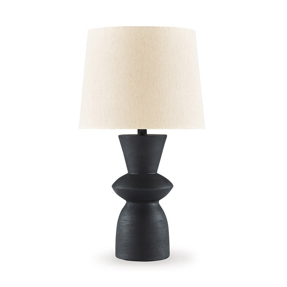 25 Inch Table Lamp Set of 2 Black Sculptural Solid Base Drum Hardback By Casagear Home BM317499