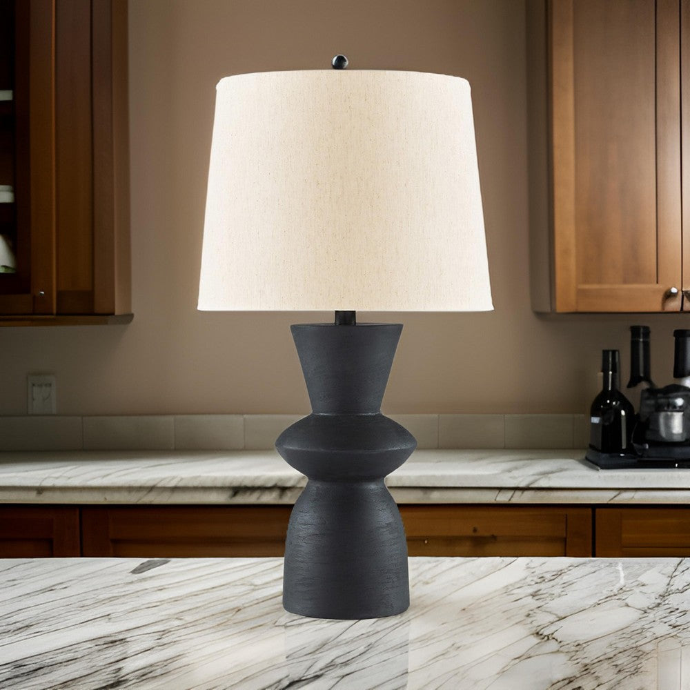 25 Inch Table Lamp Set of 2 Black Sculptural Solid Base Drum Hardback By Casagear Home BM317499