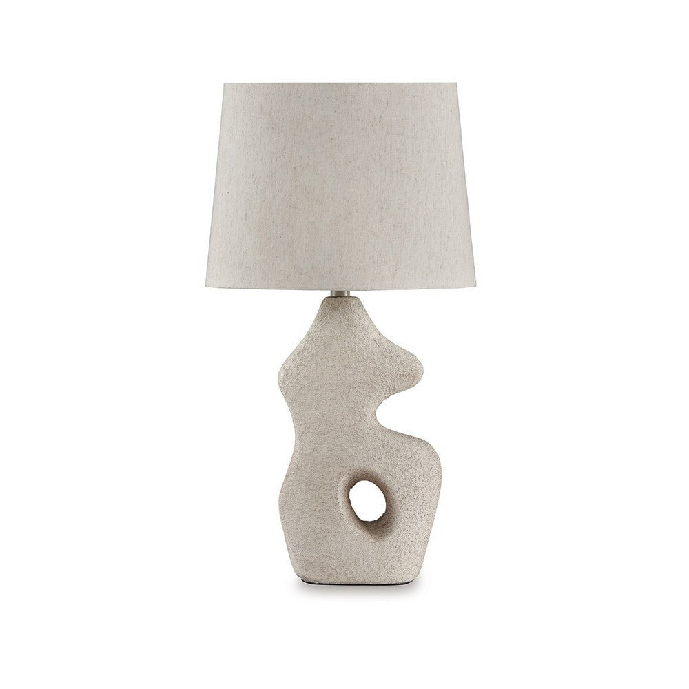 26 Inch Table Lamp Set of 2 Beige Sculptural Base Empire Fabric Shade By Casagear Home BM317501