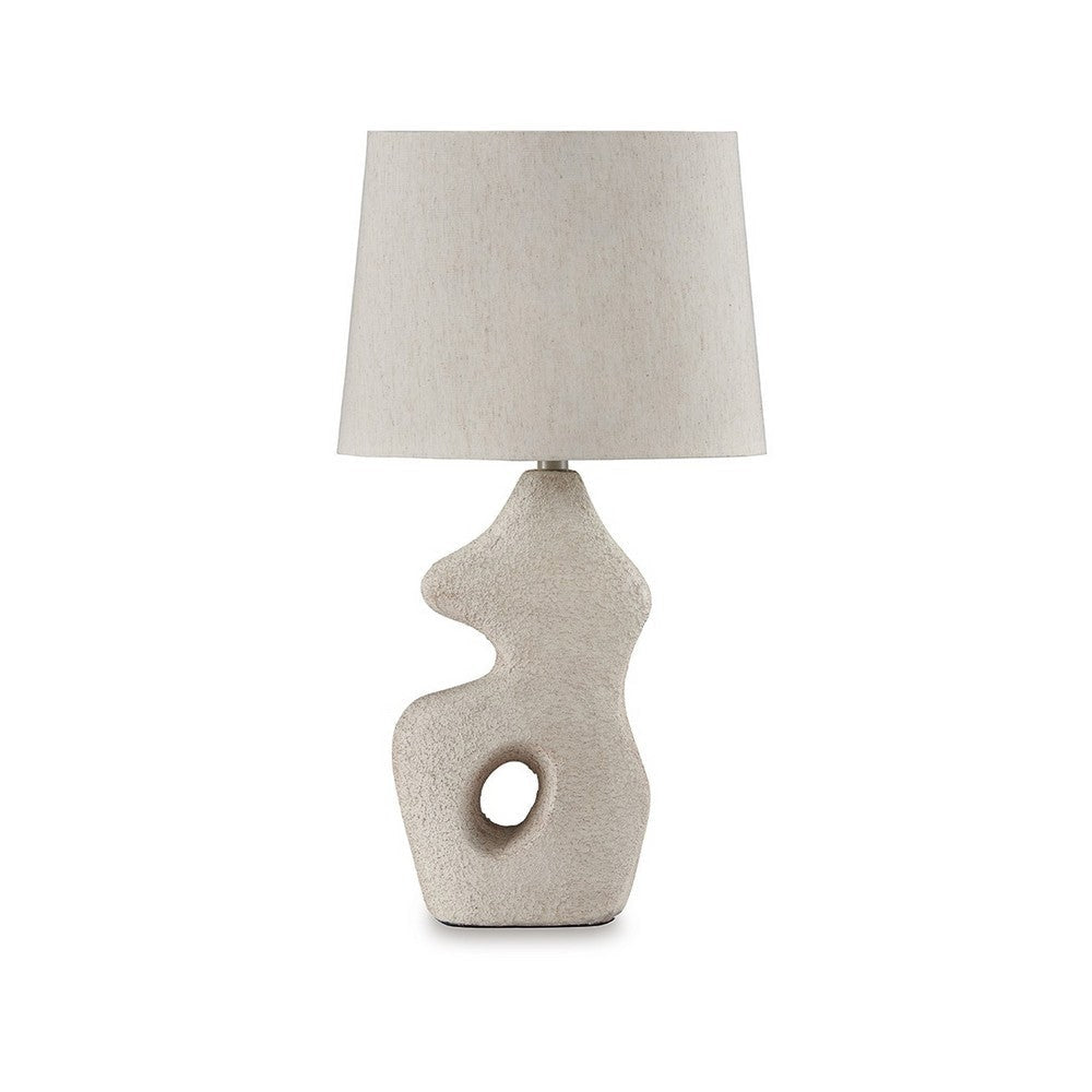 26 Inch Table Lamp Set of 2 Beige Sculptural Base Empire Fabric Shade By Casagear Home BM317501