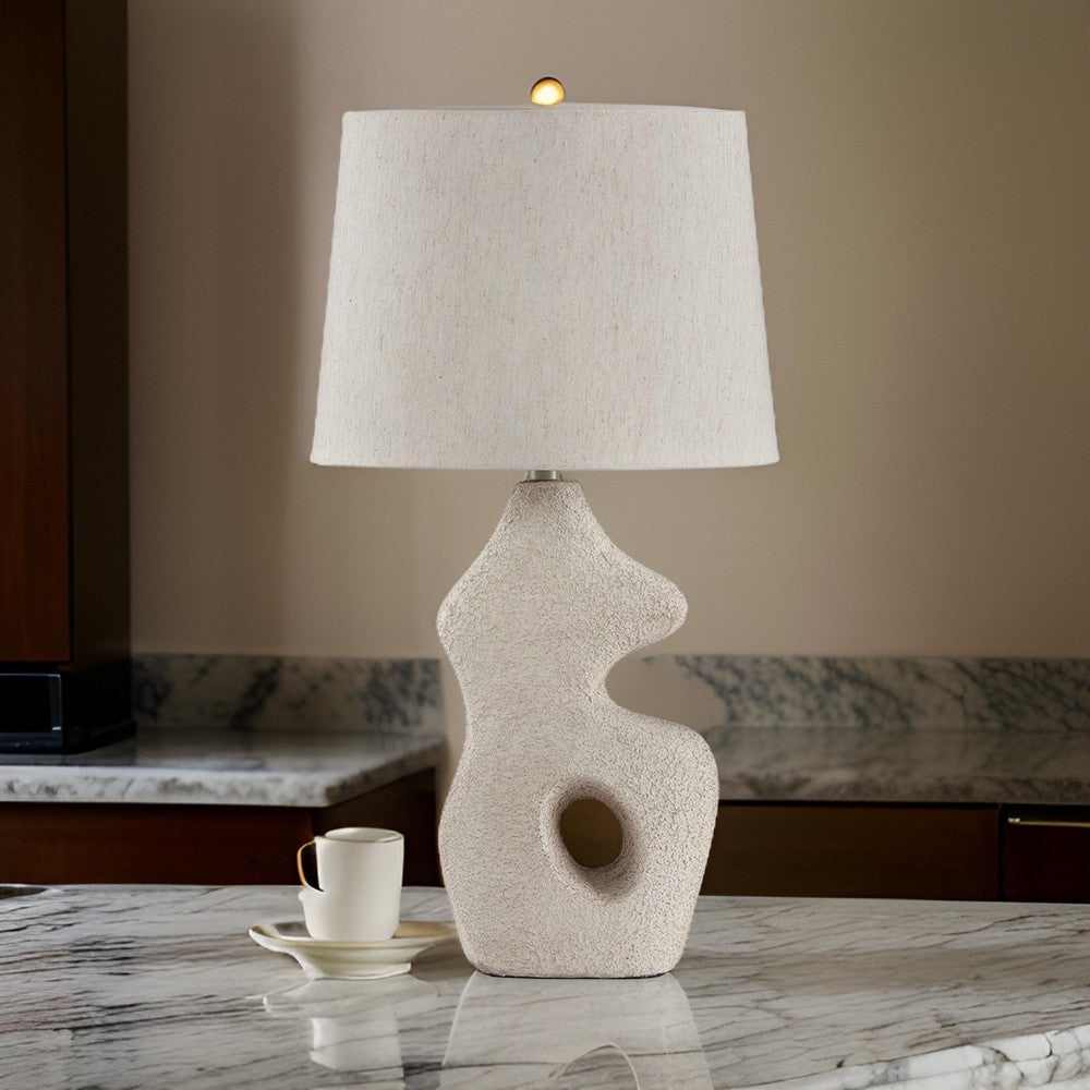 26 Inch Table Lamp Set of 2 Beige Sculptural Base Empire Fabric Shade By Casagear Home BM317501