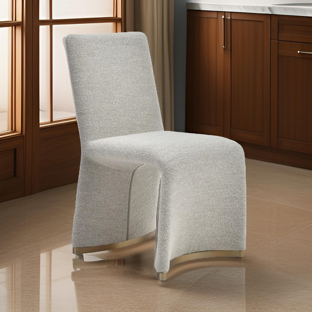 Rox Dining Chair Set of 2 Cushioned Gray Boucle Polyester Brushed Gold By Casagear Home BM317504