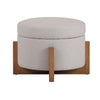 24 Inch Ottoman Round Cushioned Storage Seat Gray Polyester Brown Wood By Casagear Home BM317505