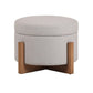 24 Inch Ottoman, Round Cushioned Storage Seat, Gray Polyester, Brown Wood By Casagear Home