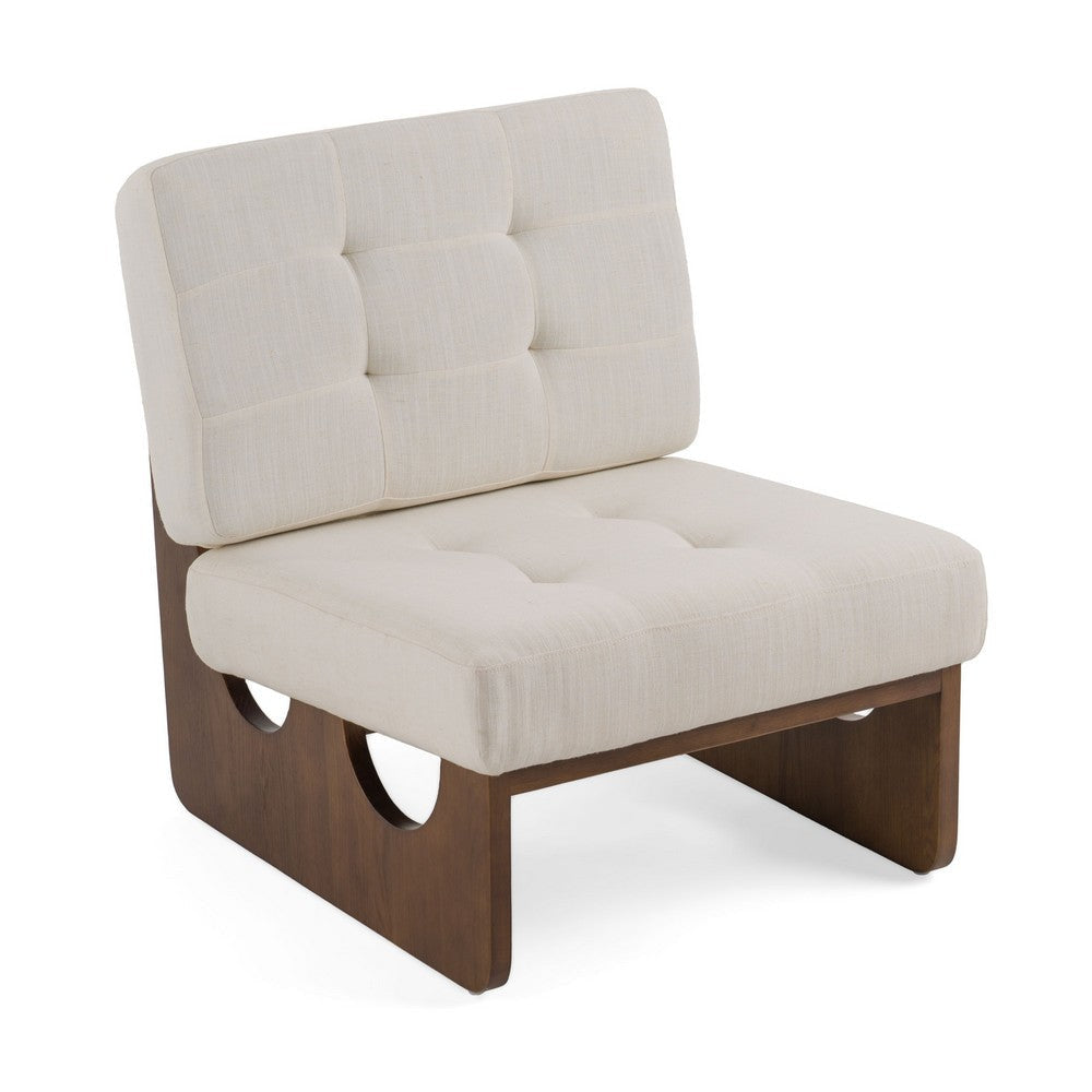 27 Inch Accent Chair Cushioned Tufted Back Open Panel Frame Beige Brown By Casagear Home BM317507