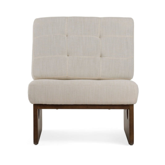 27 Inch Accent Chair, Cushioned Tufted Back, Open Panel Frame, Beige, Brown By Casagear Home