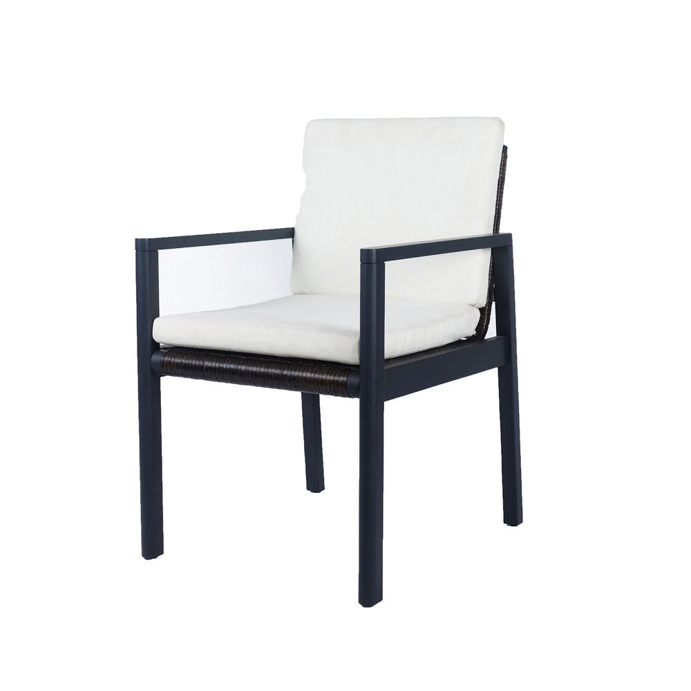 Eni Outdoor Dining Chair Set of 2 Cushioned Seat and Back White Black By Casagear Home BM317512